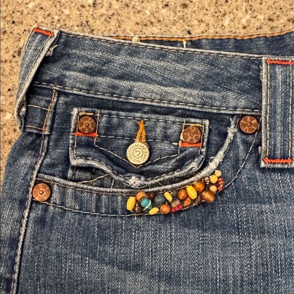 TRUE RELIGION Vintage Y2K Beaded Embroidered Denim Mini Skirt Made In USA - Picture 5 of 15